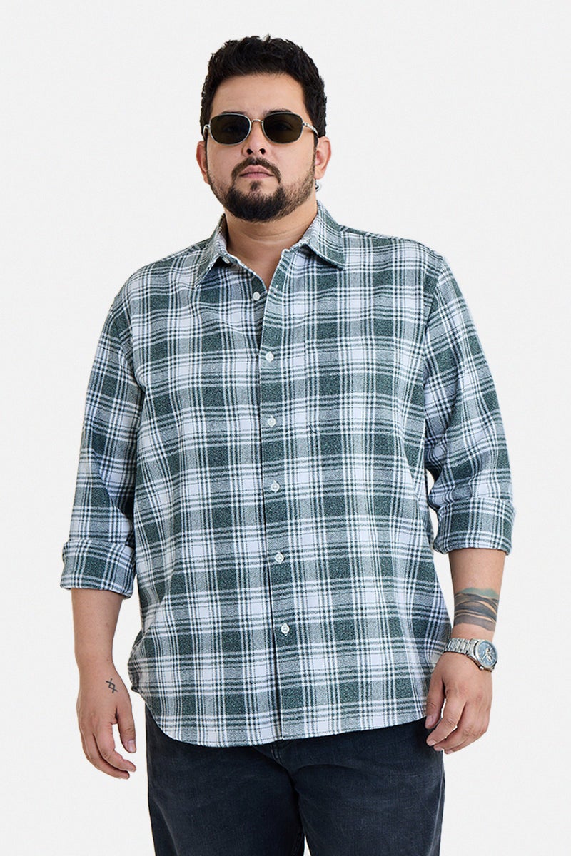 SNITCH Green Checkered Long Sleeve Regular Fit Plus Size Shirt - Image 1
