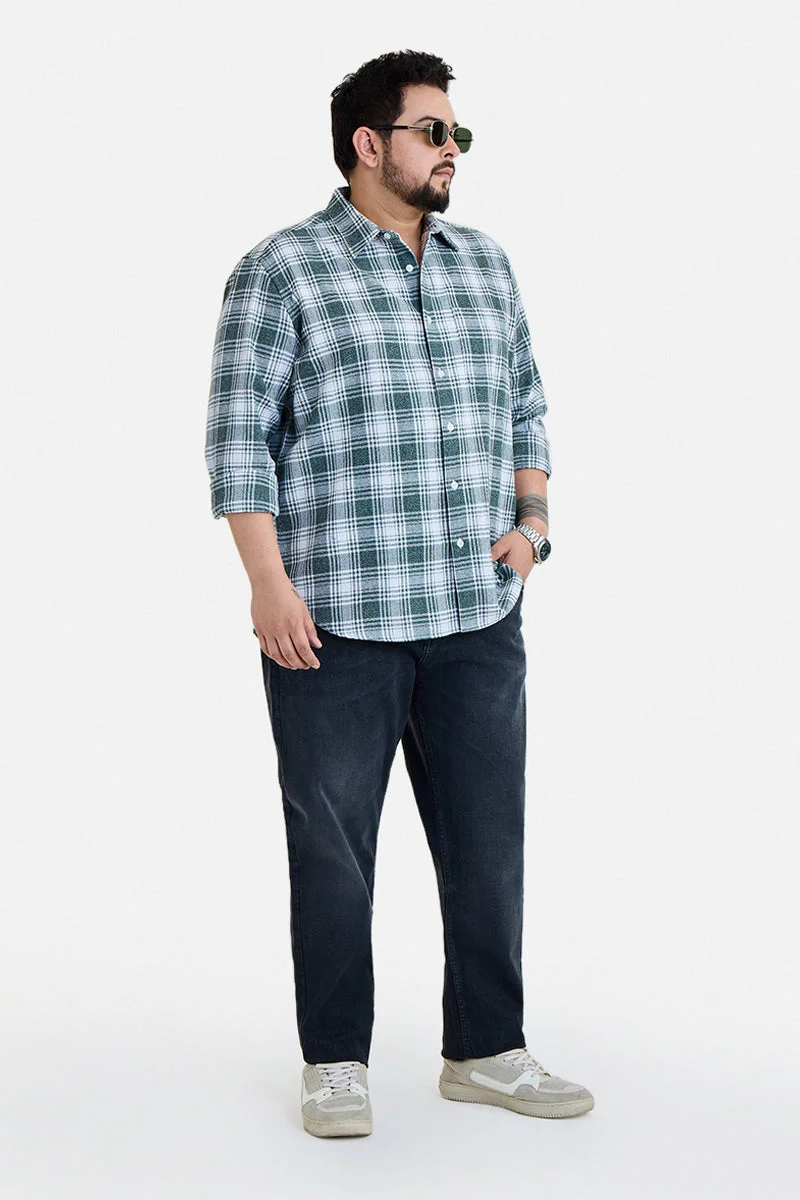 سنيتش Green Checkered Long Sleeve Regular Fit Plus Size Shirt