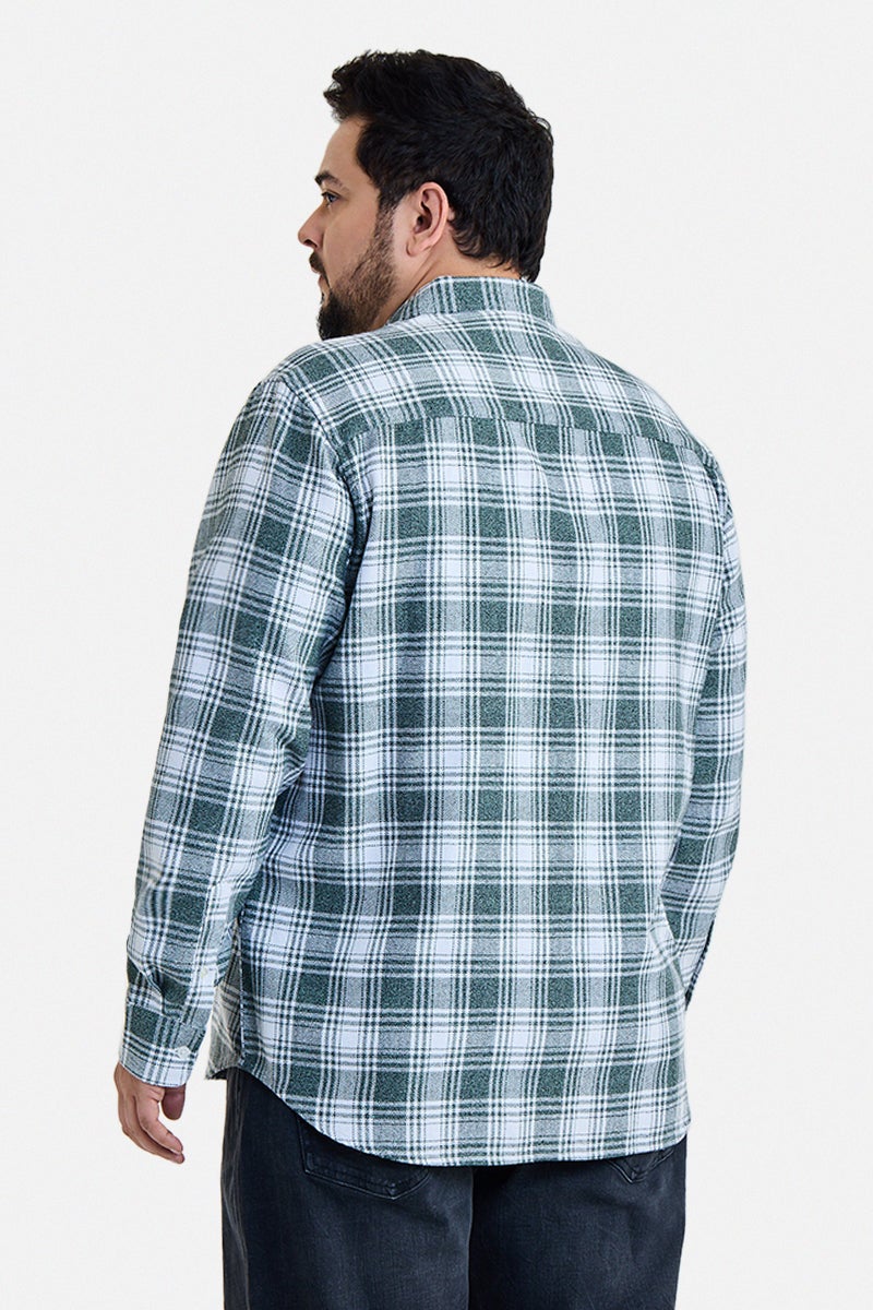 SNITCH Green Checkered Long Sleeve Regular Fit Plus Size Shirt - Image 5