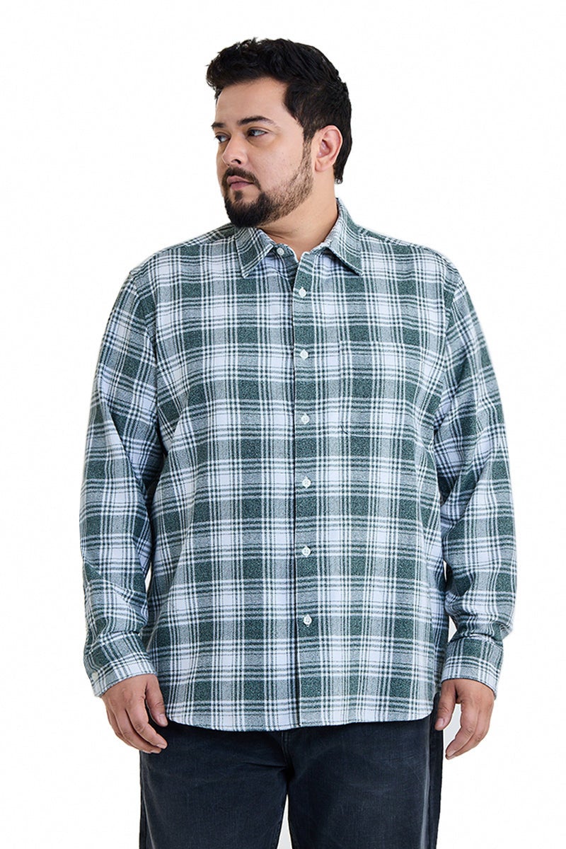 SNITCH Green Checkered Long Sleeve Regular Fit Plus Size Shirt - Image 4