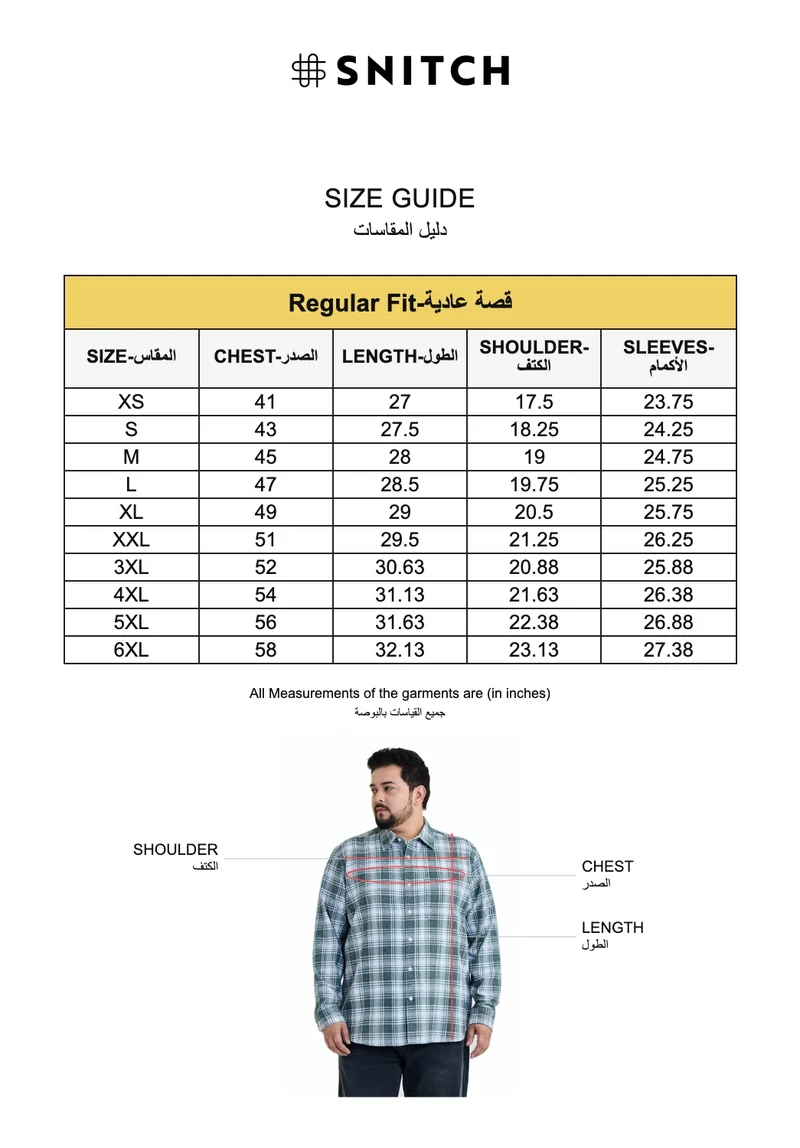 SNITCH Green Green Checkered Long Sleeve Regular Fit Plus Size Shirt for Men | Best Price UAE