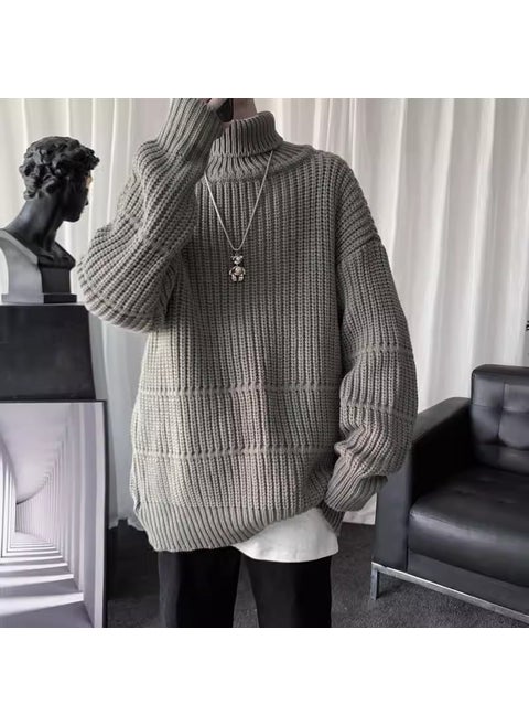 Mens Plush Deer Wool Pullover Sweater Gray