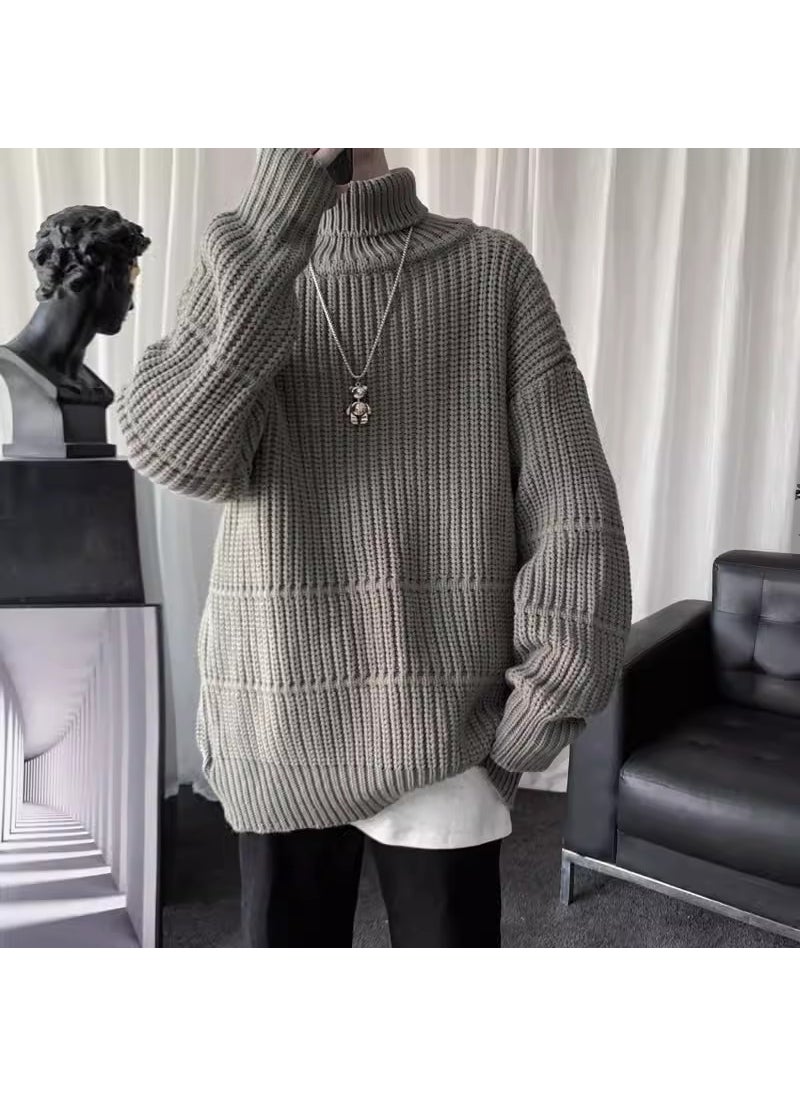 Generic - Mens Plush Deer Wool Pullover Sweater Gray - Image 1