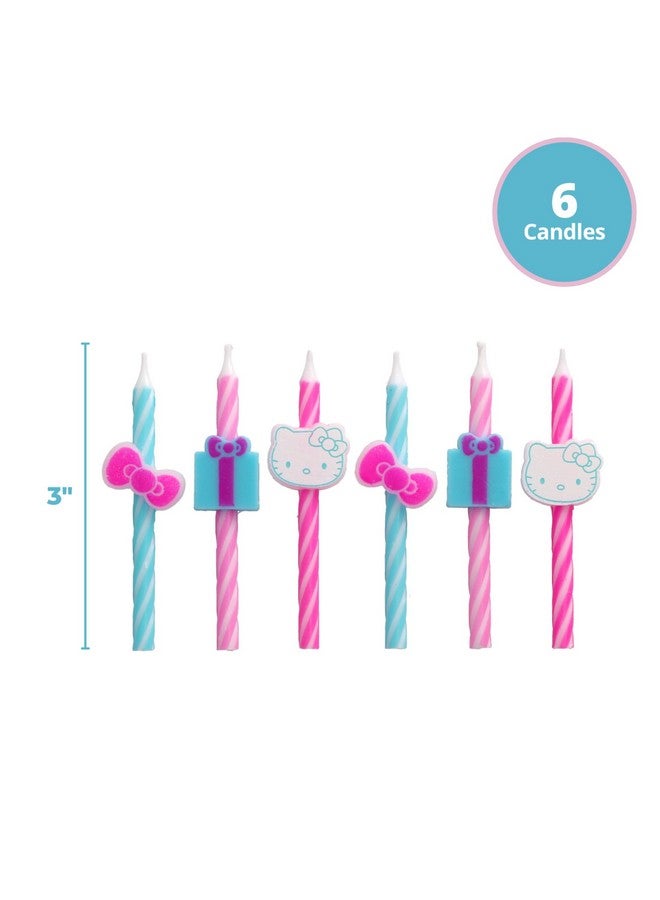 DecoPac شموع كعكة عيد الميلاد هالو كيتي® | 6 شموع عيد ميلاد لتزيين الكعك، شموع مخططة باللونين الوردي والأزرق، زينة كب كيك لحفلة هالو كيتي® - Image 3