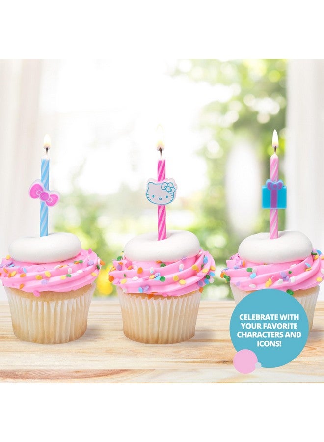 DecoPac شموع كعكة عيد الميلاد هالو كيتي® | 6 شموع عيد ميلاد لتزيين الكعك، شموع مخططة باللونين الوردي والأزرق، زينة كب كيك لحفلة هالو كيتي® - Image 2