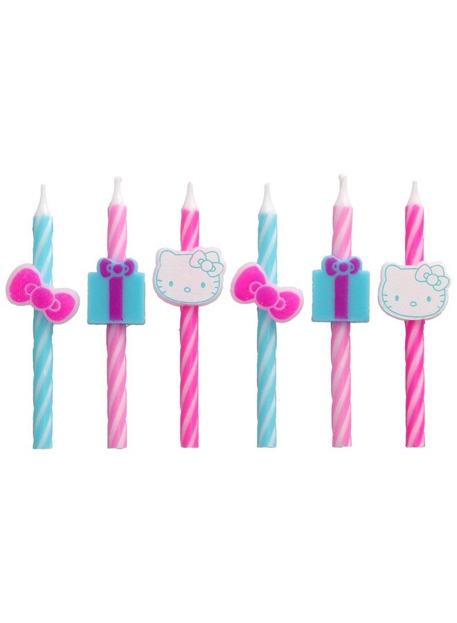 DecoPac شموع كعكة عيد الميلاد هالو كيتي® | 6 شموع عيد ميلاد لتزيين الكعك، شموع مخططة باللونين الوردي والأزرق، زينة كب كيك لحفلة هالو كيتي® - Image 5