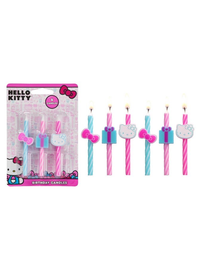 DecoPac شموع كعكة عيد الميلاد هالو كيتي® | 6 شموع عيد ميلاد لتزيين الكعك، شموع مخططة باللونين الوردي والأزرق، زينة كب كيك لحفلة هالو كيتي® - Image 1