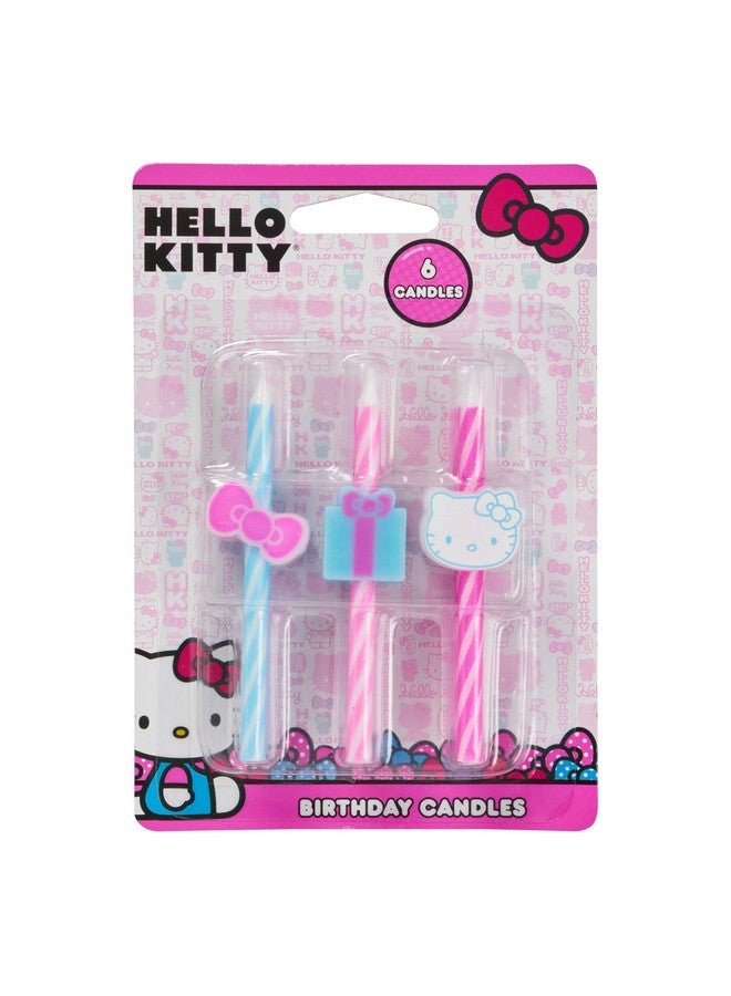 DecoPac شموع كعكة عيد الميلاد هالو كيتي® | 6 شموع عيد ميلاد لتزيين الكعك، شموع مخططة باللونين الوردي والأزرق، زينة كب كيك لحفلة هالو كيتي® - Image 4