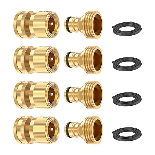 Kesfitt Garden Hose Quick Connect 3/4 Inch GHT Solid Brass Hose Connector Adapter Kit Fitting No-Leak Water Hose Female and Male Adapter (4 Sets) - Image 1