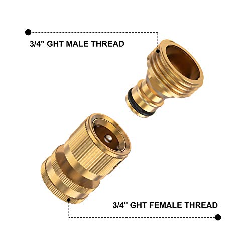 Kesfitt Garden Hose Quick Connect 3/4 Inch GHT Solid Brass Hose Connector Adapter Kit Fitting No-Leak Water Hose Female and Male Adapter (4 Sets) - Image 2