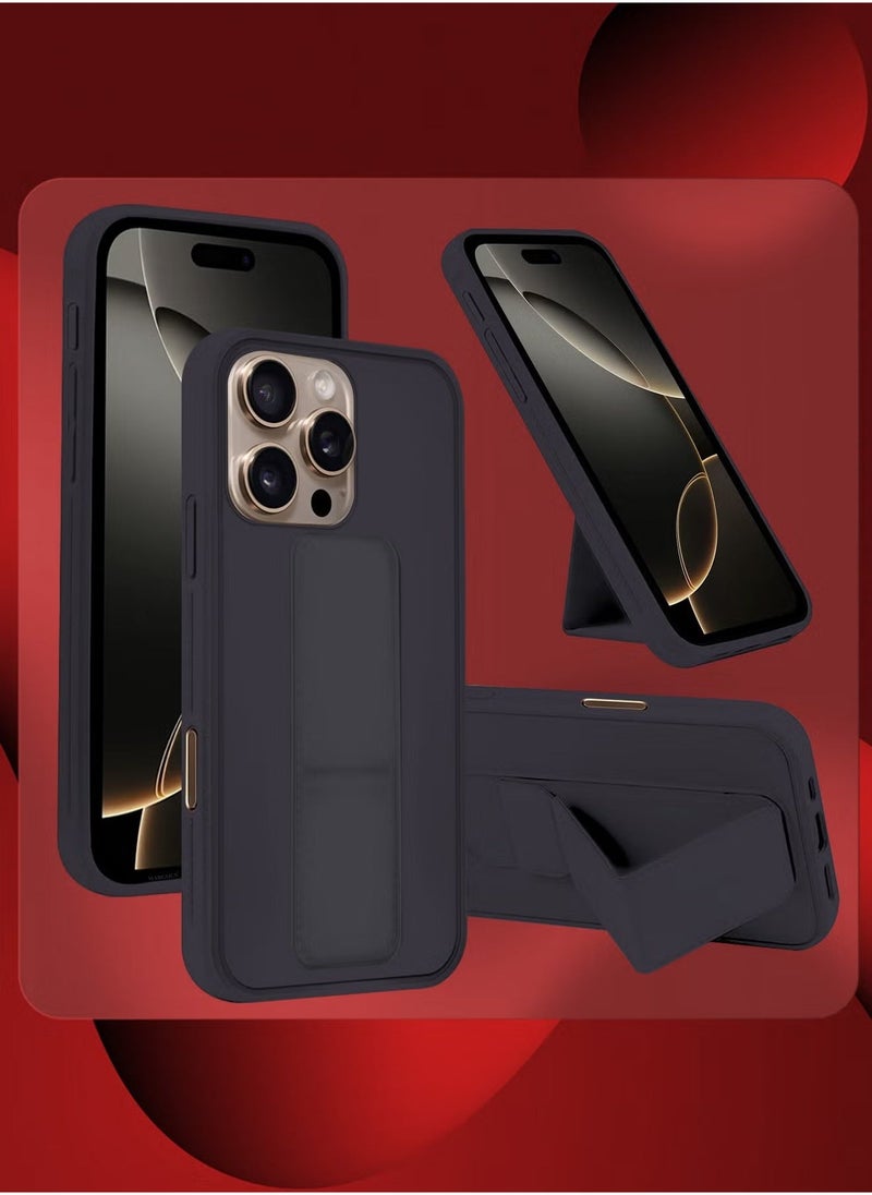 Raxoom 2-Pack Premium PU Leather Case & Screen Protector for iPhone 16 Pro Max â€“ Shockproof, Anti-Scratch, Stand Function, Finger Grip Case Cover (Dark Purple) - Image 3