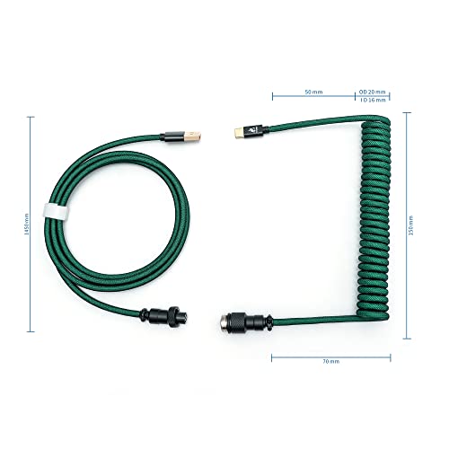Formulamod USB C Coiled Keyboard Cable for Mechanical Keyboard, Coiled USB AviatorCable, Pro Double Sleeved Cable with Organizer Zipper Box (Green) - Image 2