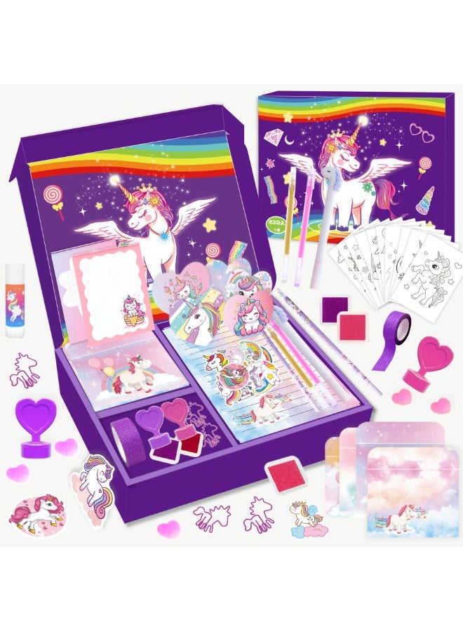 Purple Unicorn DIY Journal Set for Girls, Kids Diary Scrapbook Kit, Birthday Gift - Image 1
