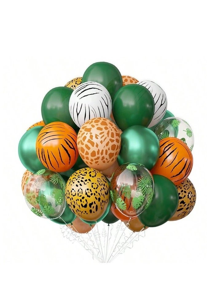 مجموعة من 30 بالونة من اللاتكس السميكة بمقاس 12 بوصة على شكل الوان حيوانات الغابة مع أوراق استوائية مطبوعة لحفلات استقبال المولود وحفلات أعياد الميلاد - Image 1