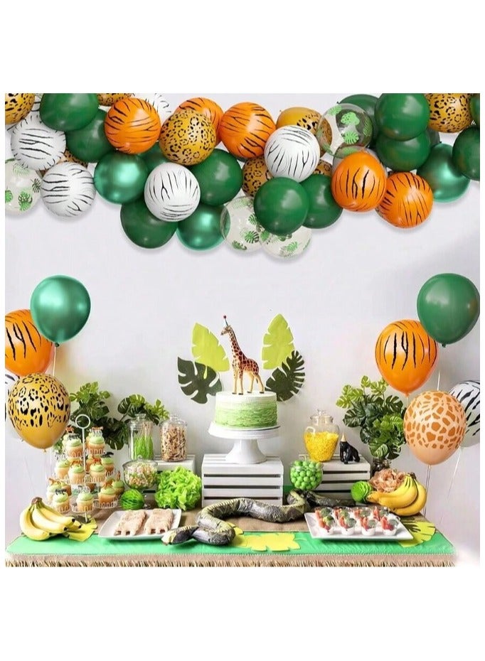 مجموعة من 30 بالونة من اللاتكس السميكة بمقاس 12 بوصة على شكل الوان حيوانات الغابة مع أوراق استوائية مطبوعة لحفلات استقبال المولود وحفلات أعياد الميلاد - Image 5
