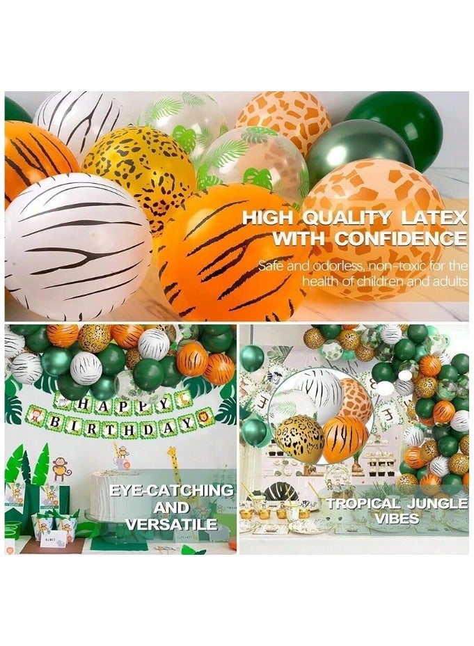 مجموعة من 30 بالونة من اللاتكس السميكة بمقاس 12 بوصة على شكل الوان حيوانات الغابة مع أوراق استوائية مطبوعة لحفلات استقبال المولود وحفلات أعياد الميلاد - Image 3