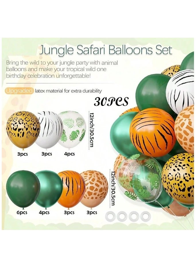 مجموعة من 30 بالونة من اللاتكس السميكة بمقاس 12 بوصة على شكل الوان حيوانات الغابة مع أوراق استوائية مطبوعة لحفلات استقبال المولود وحفلات أعياد الميلاد - Image 2