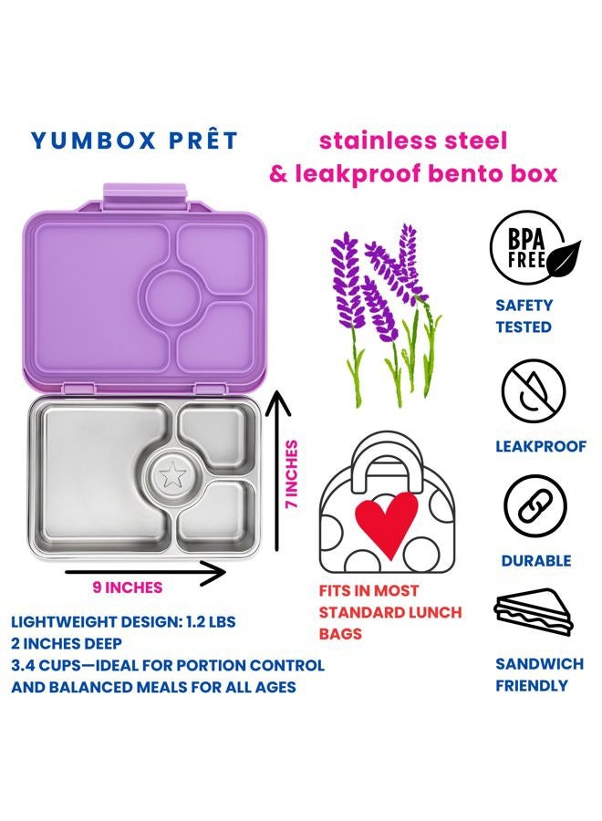 Yumbox Prêt Stainless Steel Bento Box with Leakproof Lid, Sandwich Friendly Tray (Lavande Purple) - Image 2
