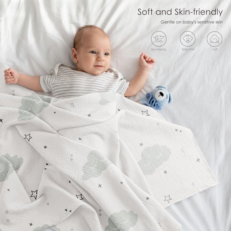 Bearmoss Muslin Swaddle Blankets 40 x 38 inches Baby Swaddle for Boys and Girls Soft Baby Blanket 3 Pack Breathable Nursery Receiving Blankets Cloud - Image 2