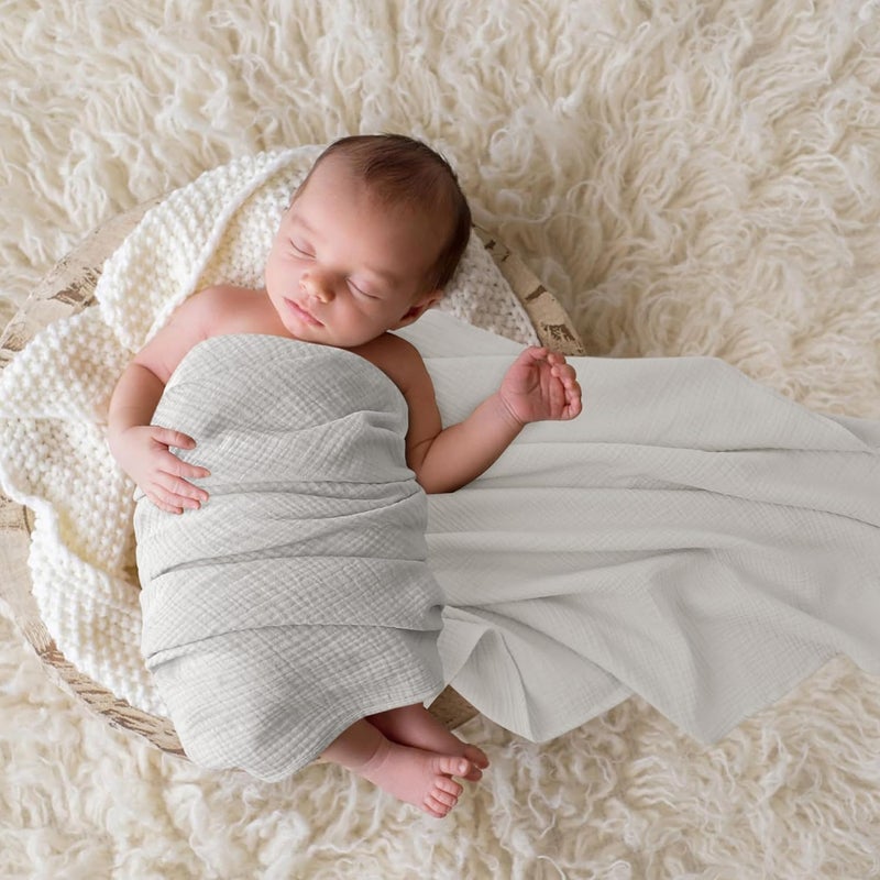Bearmoss Muslin Swaddle Blankets 40 x 38 inches Baby Swaddle for Boys and Girls Soft Baby Blanket 3 Pack Breathable Nursery Receiving Blankets Cloud - Image 4