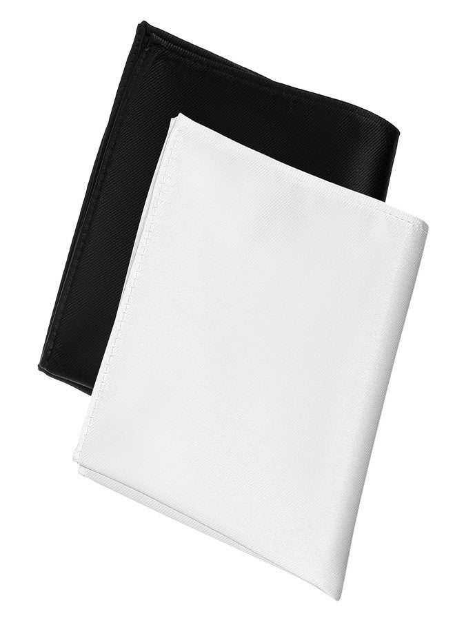 Dimeho Silk Pocket Squares Solid Color Suit Handkerchief for Men Women Pocket Square Hankies Wedding Day Handkerchiefs (White/Black) - Image 1