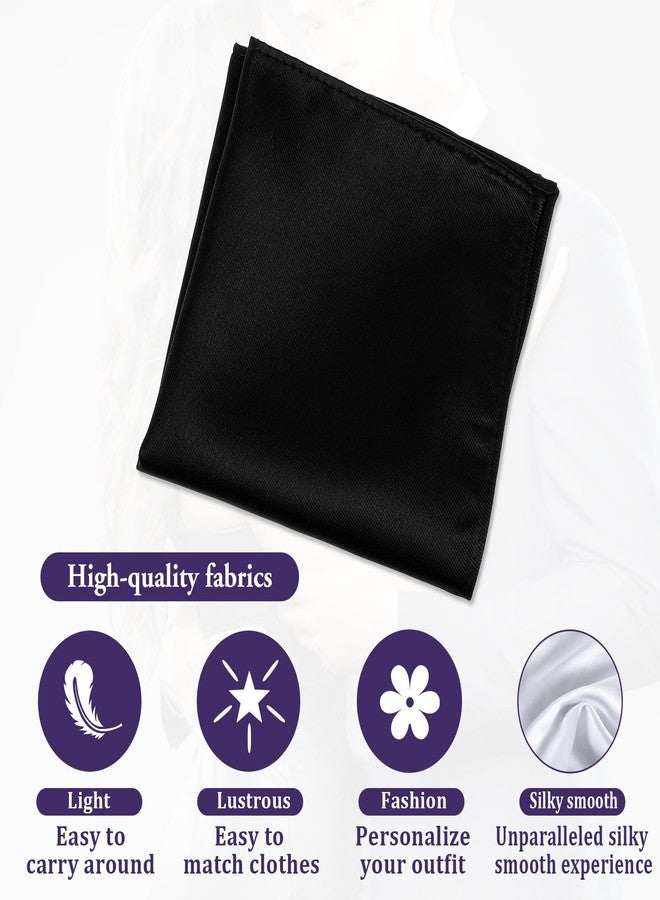 Dimeho Silk Pocket Squares Solid Color Suit Handkerchief for Men Women Pocket Square Hankies Wedding Day Handkerchiefs (White/Black) - Image 3