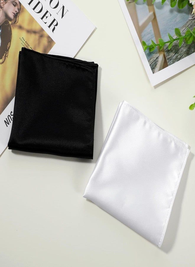 Dimeho Silk Pocket Squares Solid Color Suit Handkerchief for Men Women Pocket Square Hankies Wedding Day Handkerchiefs (White/Black) - Image 5