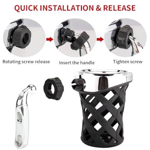 KICRY Goldwing GL1800 Motorcycle Handlebar Cup Holder Water Bottle Drink Holder Compatible with Honda Gold Wing GL 1800 Trike 2001-2021 F6B 2013-2021,for Harley 82-up Models(Chrome H-5.3inch) - Image 3