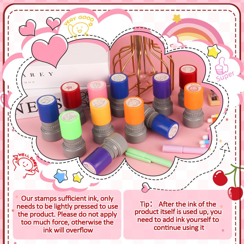 LOTMER 12 Pcs Teacher Stamps for Classroom, Rubber Colorful Stamps Classroom Rubber Stamp for Grading Homework Test Motivation Students Supplies - Image 3