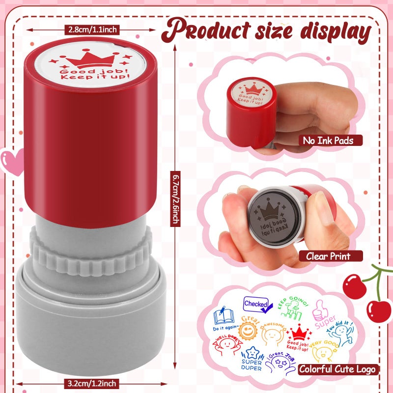 LOTMER 12 Pcs Teacher Stamps for Classroom, Rubber Colorful Stamps Classroom Rubber Stamp for Grading Homework Test Motivation Students Supplies - Image 2