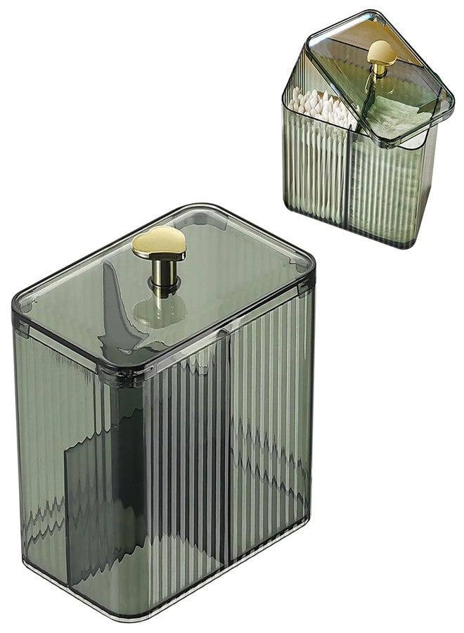 KREPS® Cosmetic And Makeup Organizer Box, Cotton Swabs Storage with Lid,Makeup Pad Holder, Bathroom Canister Multipurpose Box Divided for Face Brush Pens. (Green) (GREEN 1) - Image 1