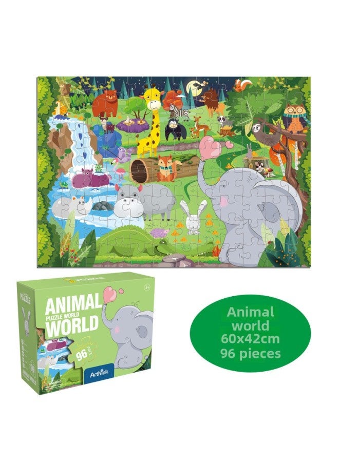 لغز لعبة أحجية للأطفال بعمر 3-6 سنوات هدية عيد ميلاد للأطفال في رياض الأطفال - اللون: عالم الحيوان -96 【صندوق الألوان】】 - Image 1