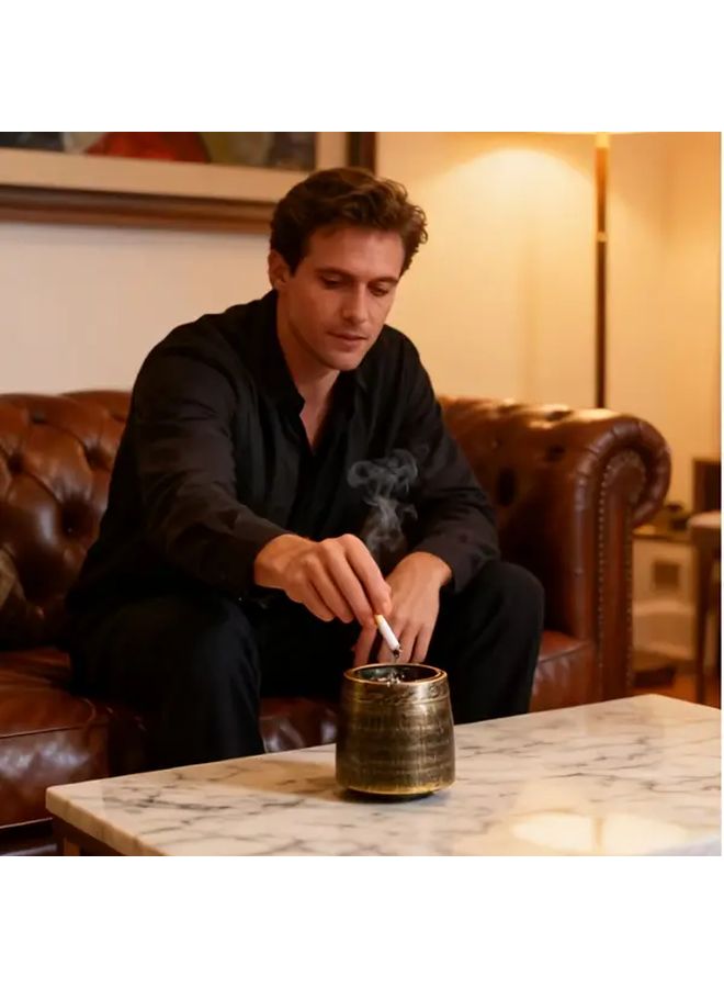 Vintage Industrial Metal Ashtray Heavy Duty Windproof Rainproof Design With Lid Non Slip Base - Image 2