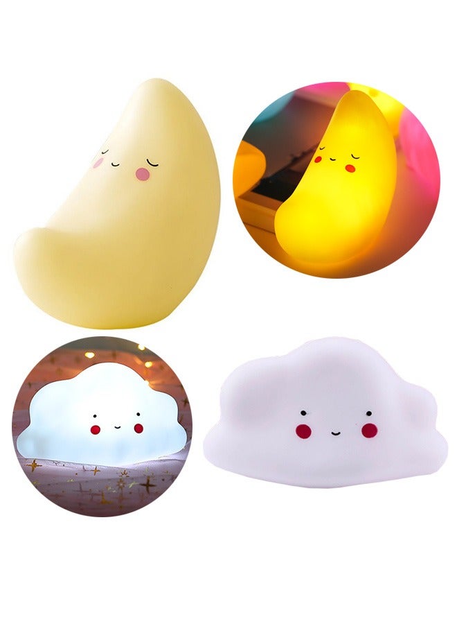 2Pcs Night Lamps, Moon & Cloud LED Night Lights, Soft Light Bedroom Lamps, Night Portable Lights, Bedside Sleep Lamp for Kids Baby - Image 1