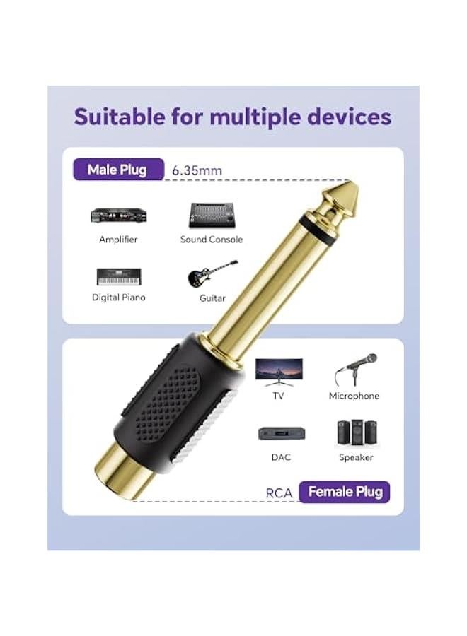 في سي اي محول صوت ار سي ايه الى 1/4 انش، قابس احادي 6.35 ملم ذكر الى ار سي ايه انثى، 6 قطع - Image 4