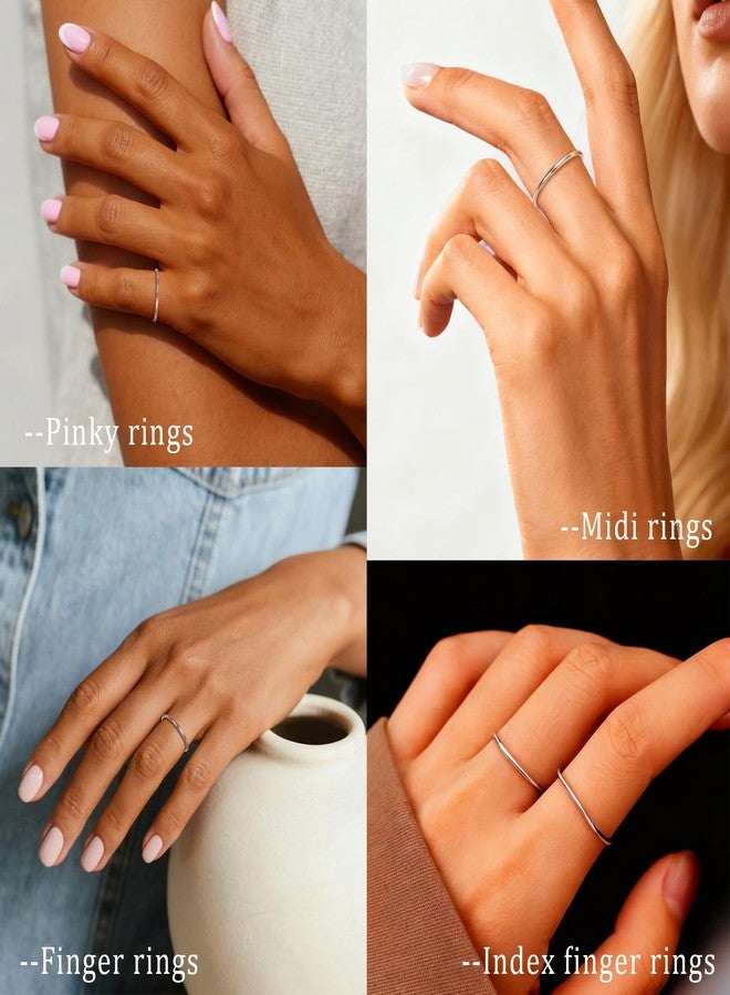 CANDYFANCY 925 Sterling Silver 1.2mm Stacking Midi Thin Rings Thumb Pinky Ring Stack Knuckle Rings for Women Band Ring Size 2.5-8.5, 4.25, Metal - Image 2