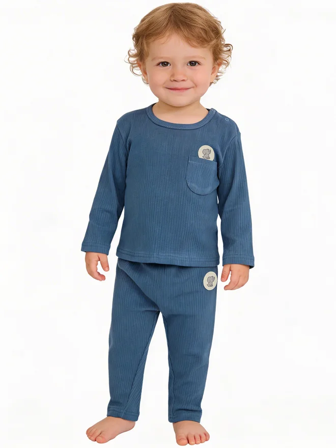 بابيز_بيسك Babies Basic Premium Ribbed Cotton Long Sleeves Top and Bottom Set