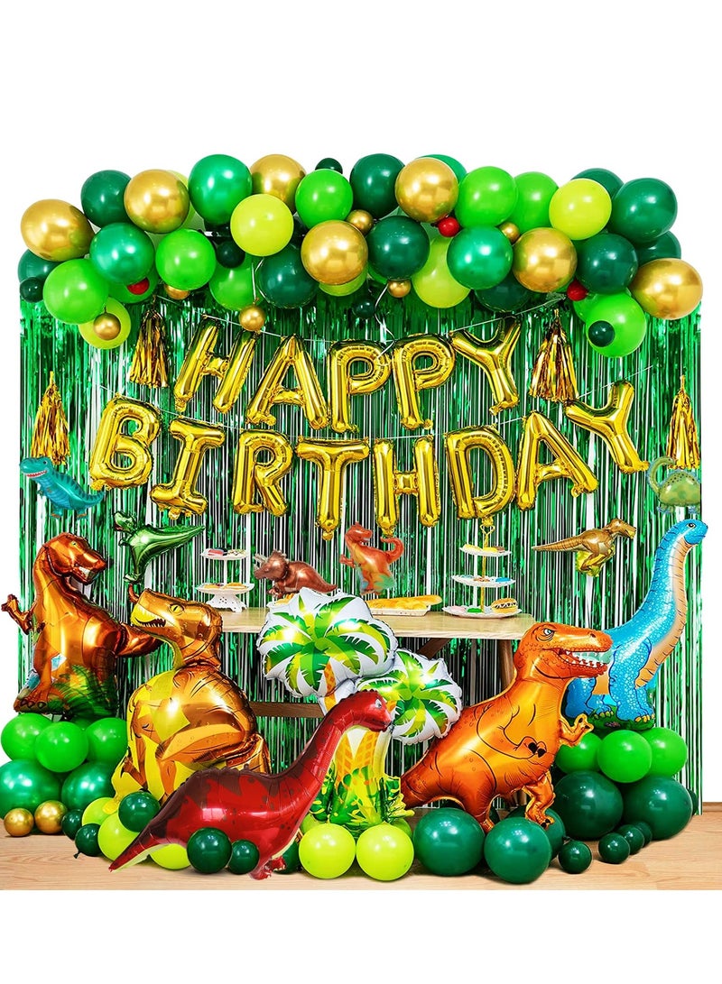 Excefore Dinosaur Party Decorations, 113 Pcs Dinosaur Birthday Party Supplies with Dinosaurs Balloons, Happy Birthday Balloons, Curtains, Dinosaur Theme Party for Kids Girls Boys Baby Shower Celebration - Image 1
