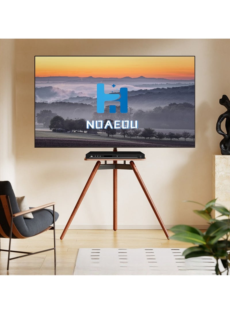 NOAEOU Portable Tripod Easel TV Floor Stand, Corner TV Kickstand-style Studio Height Adjustable and Swievel with Wooden Tray, VESA 600x400mm for 32 to 75 Inch LCD LED OLED Screen, Black - Image 2