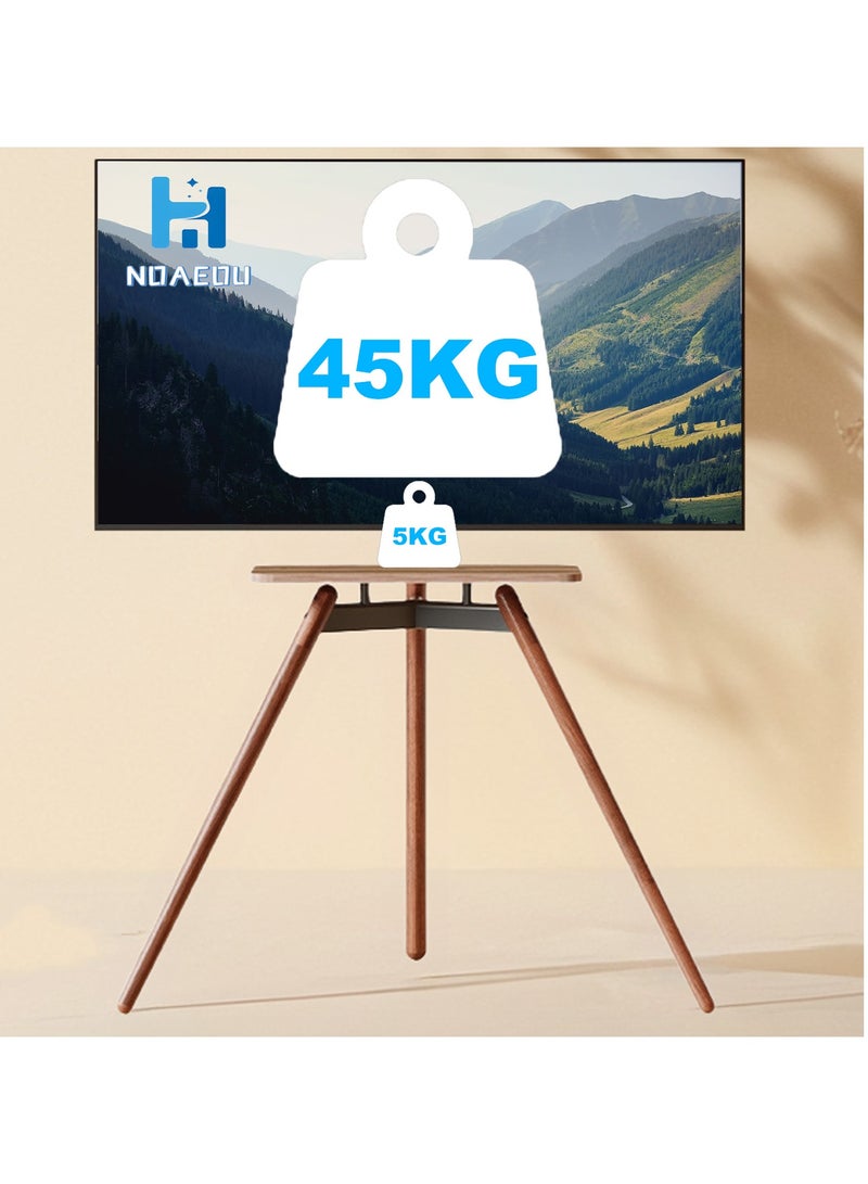 NOAEOU Portable Tripod Easel TV Floor Stand, Corner TV Kickstand-style Studio Height Adjustable and Swievel with Wooden Tray, VESA 600x400mm for 32 to 75 Inch LCD LED OLED Screen, Black - Image 5
