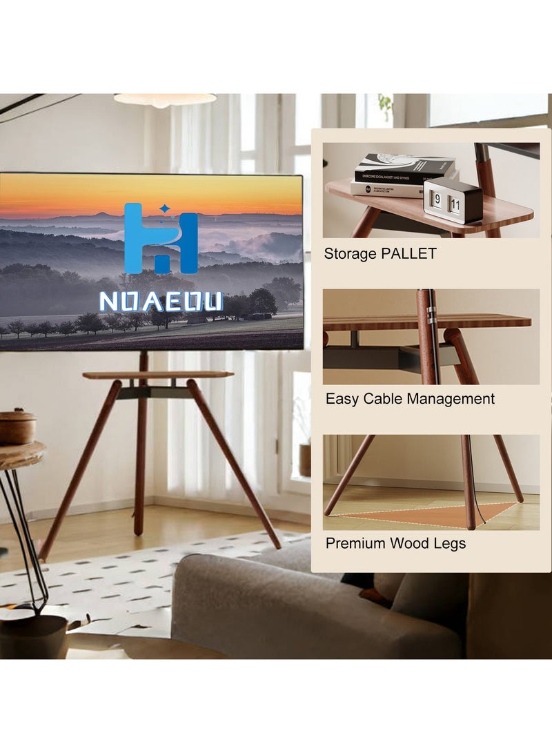 NOAEOU Portable Tripod Easel TV Floor Stand, Corner TV Kickstand-style Studio Height Adjustable and Swievel with Wooden Tray, VESA 600x400mm for 32 to 75 Inch LCD LED OLED Screen, Black - Image 4
