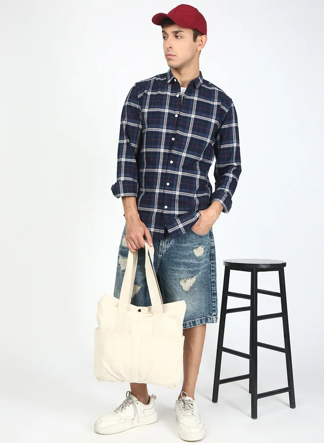 ستايلي Men Blue Checked Casual Shirt By Bene Kleed