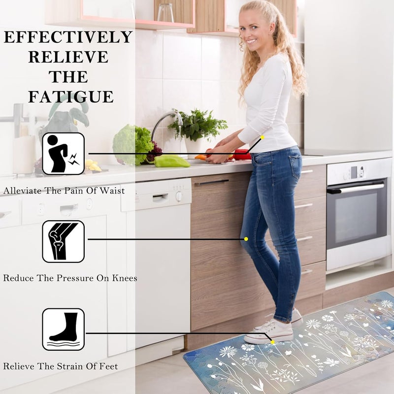 Rempry Blue Gradient Floral Kitchen Mat  NonSlip Waterproof Cushioned Kitchen Floor Mat for Sink Stove  Counter 17x4717x29 - Image 4