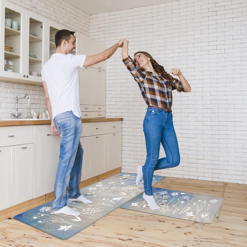 Rempry Blue Gradient Floral Kitchen Mat  NonSlip Waterproof Cushioned Kitchen Floor Mat for Sink Stove  Counter 17x4717x29 - Image 5