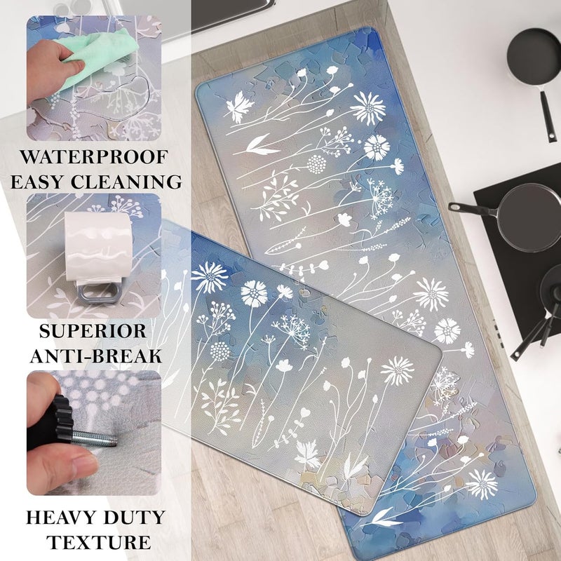 Rempry Blue Gradient Floral Kitchen Mat  NonSlip Waterproof Cushioned Kitchen Floor Mat for Sink Stove  Counter 17x4717x29 - Image 3