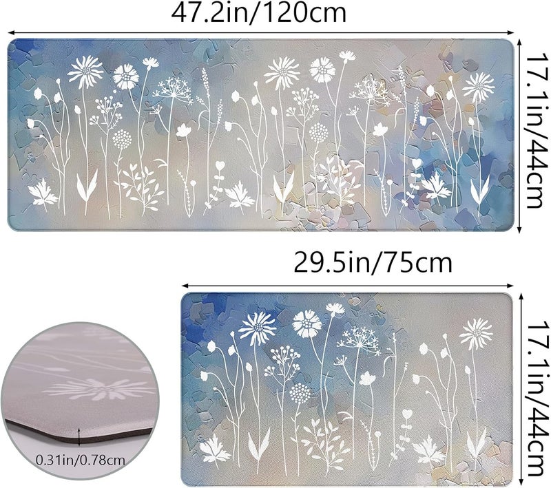 Rempry Blue Gradient Floral Kitchen Mat  NonSlip Waterproof Cushioned Kitchen Floor Mat for Sink Stove  Counter 17x4717x29 - Image 2