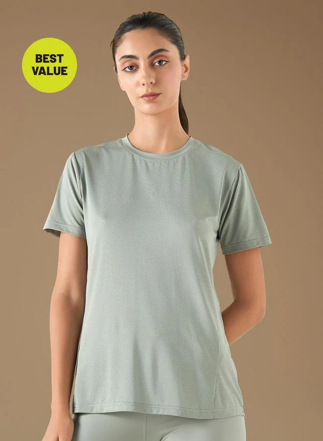 ADOT by Splash Textured Crew Neck T-shirt with Short Sleeves