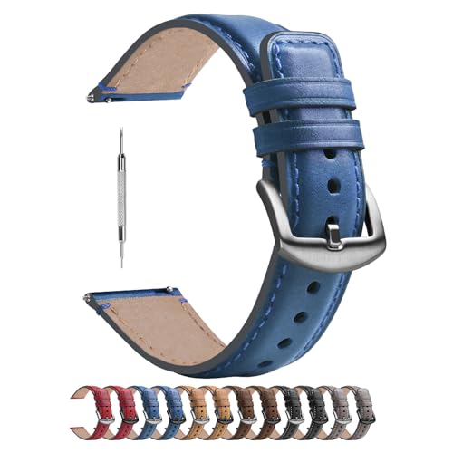 Fullmosa Compatible Samsung Galaxy 46mm/Gear S3 Frontier/Classic Watch Bands, Quick Release Leather Smart Watch Band for Galaxy Watch 3 Band 45mm, Garmin Vivoactive 4 and Active,22mm Light Blue+Silver - Image 1