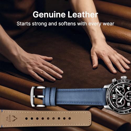 Fullmosa Compatible Samsung Galaxy 46mm/Gear S3 Frontier/Classic Watch Bands, Quick Release Leather Smart Watch Band for Galaxy Watch 3 Band 45mm, Garmin Vivoactive 4 and Active,22mm Light Blue+Silver - Image 4