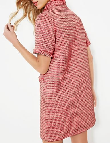 PEHMEA Women's Tweed Dress, Short Sleeve Straight Tube Mini Dress with Pockets for Business Party Work(Red-S) - Image 2